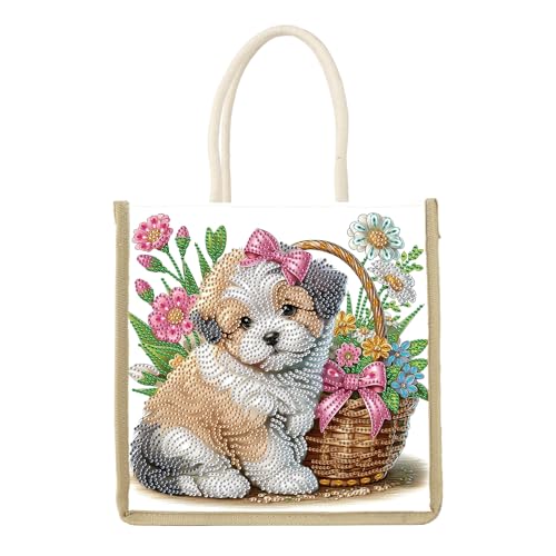 JICFDAO Diamond Painting Schultertasche 26x26.5cm Umweltfreundliche Tragetasche Multifunktionale Einkaufstaschen Umhängetasche Shopping Tasche Tote Bag Bastelset Geschenk zum Picknick Hund und Blumen JICFDAO Diamond Painting Schultertasche 26x26.5cm Umweltfreundliche Tragetasche Multifunktionale Einkaufstaschen Umhängetasche Shopping Tasche Tote Bag Bastelset Geschenk zum Picknick Hund und Blumen von JICFDAO