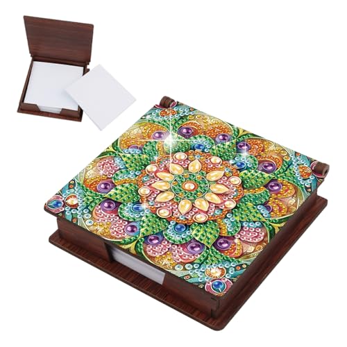 JICFDAO Diamond Painting Zettelbox 11x11cm Nachfüllpack Halter Bambus Notizblock mit 160 Blättern Diamant Malerei Notizzettel Box aus Holz Cube Notiz Box Mosaik Basteln Geschenk Mandala Blumen von JICFDAO