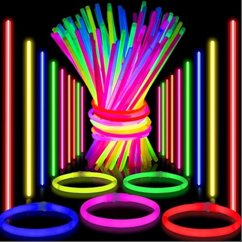 JICIOOEP Knicklichter Party Set, Knicklichter 100 Stück mit 100 Anschlüssen, 20CM Ultra Heller 6 Farben Leuchtstäbe Glow Stick für Kinder Neon Party Deko Kindergeburtstag von JICIOOEP