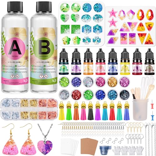 JIDJIX Epoxidharz Set Anfänger, 2 teile 400ml Glasklar Resin harz Gießen Set Mit Epoxidharz Formen, Farbe, Pailletten DIY Schmuckherstellung für Ohrringe, Halskette, Schlüsselbund von JIDJIX