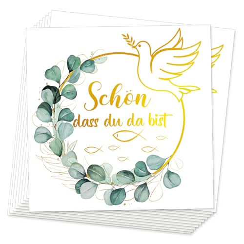 40 Stück Servietten Schön Dass Du Da Bist,Servietten Hochzeit Geburtstag Eukalyptus,Papierserviette "Schön Dass Du Da Bist",Servietten Eukalyptus Grün,Geburtstagsservietten Taufe Kommunion Tischdeko von JIEBAO
