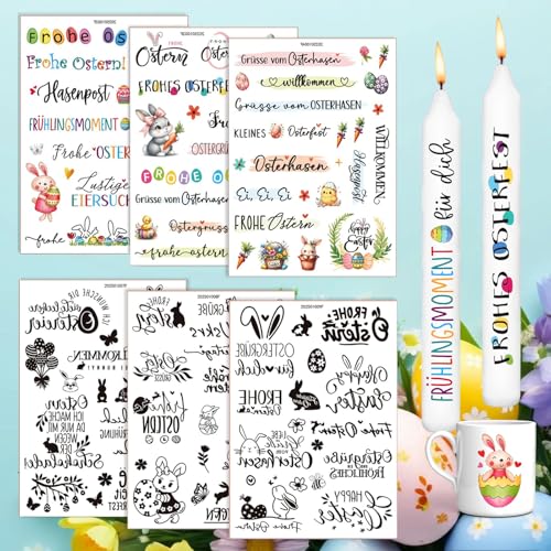 6 Stück Kerzentattoo Ostern (120+ Muster), Osterhase Kerzensticker, Ostern Kerzen Tattoofolie, Lustige Osterhasen Hase, Ostereier, Kerzentattoos Ostern Deko, für Kerzen und Keramik von JIEBAO