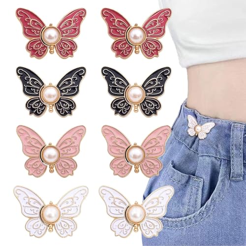 JIEBWCHA Jeansknopfnadeln | 8 x Schmetterlings-Taillenverlängerung, Jeansknopfnadeln, wiederverwendbare Kleidungsbefestigungswerkzeuge, kein Nähen, Dekoration, Hosenclips für Mantel, Jacke, Bluse von JIEBWCHA