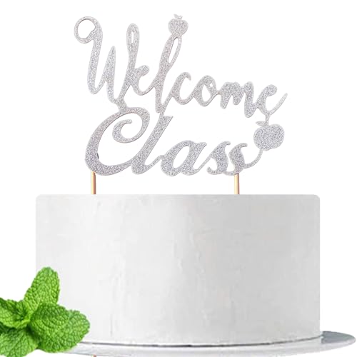 JIEEIN Tortenaufsatz "Welcome Class", silberfarben, glitzernd von JIEEIN