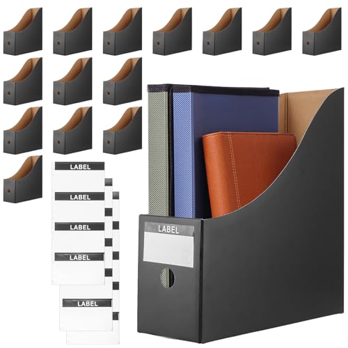 JIEHIN 15 Stück Stehordner A4 Stehsammler Pappe Schwarz, Zeitschriften Aufbewahrung, Zeitschriftenbox aus Karton, Zeitschriftensammler Pappe Schreibtisch Organizer für Dateien im Büro und zu Hause von JIEHIN