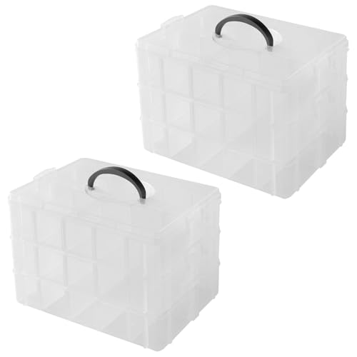 JIEHIN 2 Stück 3 Ebenen Sortierbox, Stapelbare Kunststoff Aufbewahrungsbox mit Tragegriff und verstellbar Fächern, 30 Fächer Sortierboxen für Kleinteile, Handarbeiten, Perlen, Schmuck, Nähzubehör JIEHIN 2 Stück 3 Ebenen Sortierbox, Stapelbare Kunststoff Aufbewahrungsbox mit Tragegriff und verstellbar Fächern, 30 Fächer Sortierboxen für Kleinteile, Handarbeiten, Perlen, Schmuck, Nähzubehör von JIEHIN