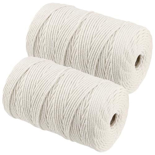 JIEHIN 2 Stück 3mm Baumwollgarn 200m, Baumwolle Makramee Garn Weiß Baumwolle Schnur, Geflochtene Baumwollkordel Baumwollschnur zum Basteln, Stricken Boho Deko JIEHIN 2 Stück 3mm Baumwollgarn 200m, Baumwolle Makramee Garn Weiß Baumwolle Schnur, Geflochtene Baumwollkordel Baumwollschnur zum Basteln, Stricken Boho Deko von JIEHIN