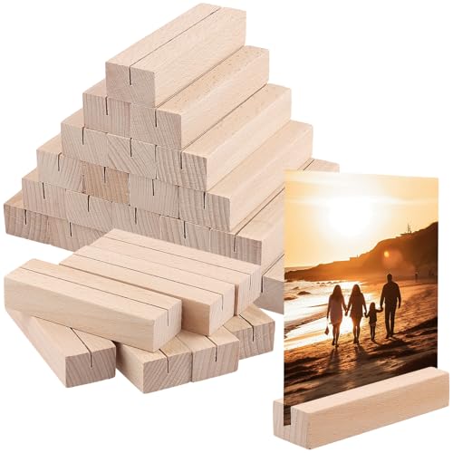 JIEHIN 30 Stück Kartenhalter Holz Fotohalter, 10x3x2cm Menükartenhalter Holz Kartenständer, Tischkartenhalter Postkartenhalter Fotoaufsteller aus Buchenholz für Hochzeiten, Menükarten, Fotos von JIEHIN