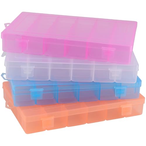 JIEHIN 4 Stück 36 Fächer Aufbewahrungsbox Bunt, 27 x 17 x 4 cm Bunte Plastik Perlen Aufbewahrungsboxen in 4 Farben, Sortimentskasten Sortierboxen für Kleinteile, Ohrringen, Schmuck, Schrauben von JIEHIN