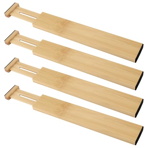 JIEHIN 4 Stück Schubladentrenner Verstellbar Bambus, Holz Schubladenteiler Verstellbar 30-43 cm, Küchen Organizer Schubladentrenner, Schubladen Trennsystem für Küchenutensilien, Badezimmer, Kommoden von JIEHIN