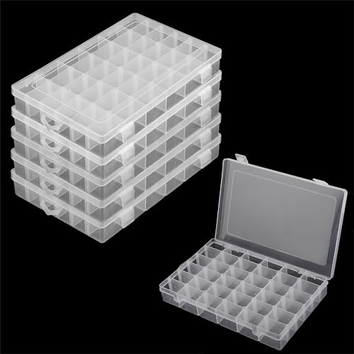 JIEHIN 6 Stück 36 Fächer Aufbewahrungsbox Kleinteile, 27 x 17 x 4 cm transparente Perlen Aufbewahrungsbox mit Abnehmbaren Trennwänden, Sortierbox für Knöpfe, Ohrringen, Schmuck, Schrauben von JIEHIN