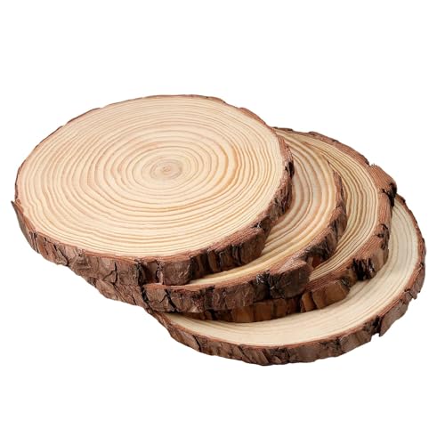 JIEHIN 4 Stück Holzscheiben 20-23 cm Durchmesser, unlackierte runde Holzscheiben Baumscheiben, 2 cm dicke Natur Holzkreise Holz Log Scheiben für Kunstprojekte, Weihnachtsschmuck und Bastelarbeiten von JIEHIN