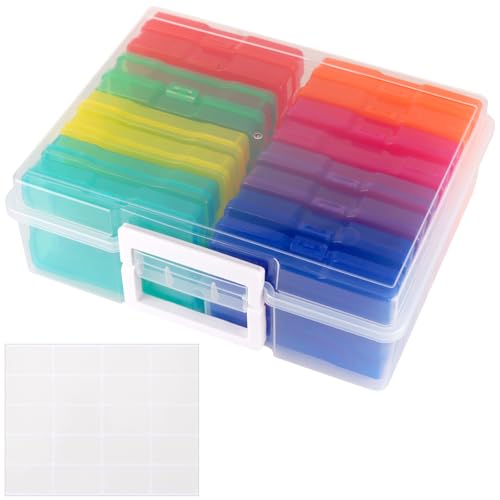 JIEHIN Foto Aufbewahrungsbox 38 x 30 x 13 cm, Foto Organizer Box mit 16 Bunt innere Fotobehälter, Durchsichtige Fotobox Aufbewahrungsbox aus Kunststoff für Karten, Handwerk von JIEHIN