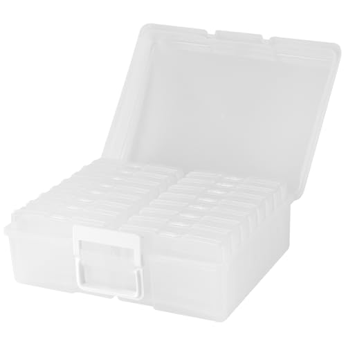 JIEHIN Fotoaufbewahrungsbox 38 x 30 x 13 cm Fotoetui, Foto Organizer Box mit 16 innere Fotohalter, Durchsichtige Fotobox Aufbewahrungsbox aus Kunststoff für Karten, Handwerk von JIEHIN