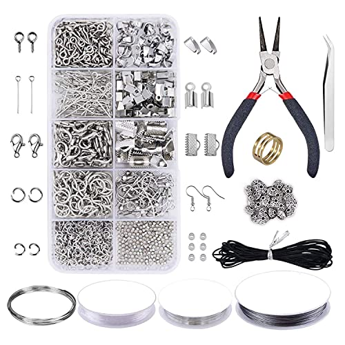 JIELUO Schmuck-Bastelzubehör – Schmuck-Werkzeug-Set mit Schmuckzange, Perlendraht, offener Biegering, Karabinerverschlüsse, Halskette, Kordel, Bandenden, Schmuck JIELUO Schmuck-Bastelzubehör – Schmuck-Werkzeug-Set mit Schmuckzange, Perlendraht, offener Biegering, Karabinerverschlüsse, Halskette, Kordel, Bandenden, Schmuck von JIELUO
