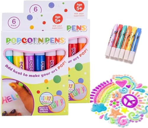 JIERUYI Bubble Popcorn Zeichenstifte, Puffy Popcorn Color Pen 6 Farben, Magic Puffy Pens, Popcorn Farben Stifte, Puffy Bubble Pen Puffy 3D Art Safe Pen (2 Set/12pcs) (2 Set/12pcs) von JIERUYI