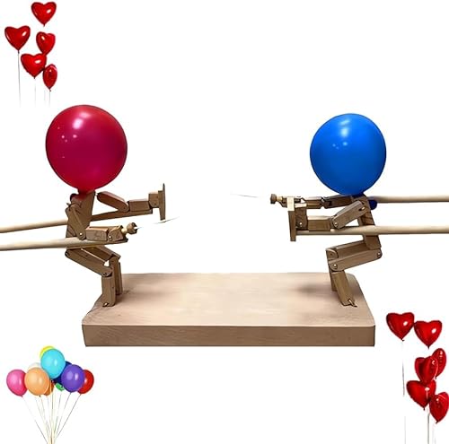 JIERUYI Handgefertigte Holzzaunpuppen, Luftballon-Bambus-Mann-Kampf, Ballon-Party-Spiele, schneller Ballonkampf, Ballon-Party-Spiele, Holzkämpfer mit Ballonkopf (1 Set) (1 Set) von JIERUYI