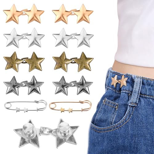 JIEYAO 10 Sets Einstellbare Stern Knöpfe, Sterne Hosenbund Enger Machen Ohne Nähen Stern Knöpfe Hosen Enger Machen Clip Jean Knopfnadeln Verstellbare Jeansknöpfe Damen Brosche Pins für Rock Kleid JIEYAO 10 Sets Einstellbare Stern Knöpfe, Sterne Hosenbund Enger Machen Ohne Nähen Stern Knöpfe Hosen Enger Machen Clip Jean Knopfnadeln Verstellbare Jeansknöpfe Damen Brosche Pins für Rock Kleid von JIEYAO