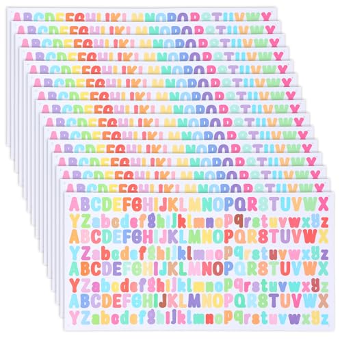 JIEYAO 15 Blatt Kleine Buchstaben Aufkleber, 13 mm Bunt Buchstabenaufkleber Selbstklebende Vinyl Wetterfest Sticker Niedliche Klebebuchstaben Sticker zum Basteln Fenster Tür Schild Notizbuch von JIEYAO