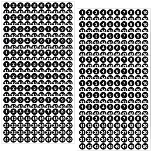 JIEYAO 20 Blatt Zahlen Aufkleber 1 bis 50, 25mm Wetterfest Klebezahlen Selbstklebende Schwarz Zahlenaufkleber Fortlaufende Number Stickers für Inventarsortierung Organisation Aufbewahrungsboxen(20) von JIEYAO