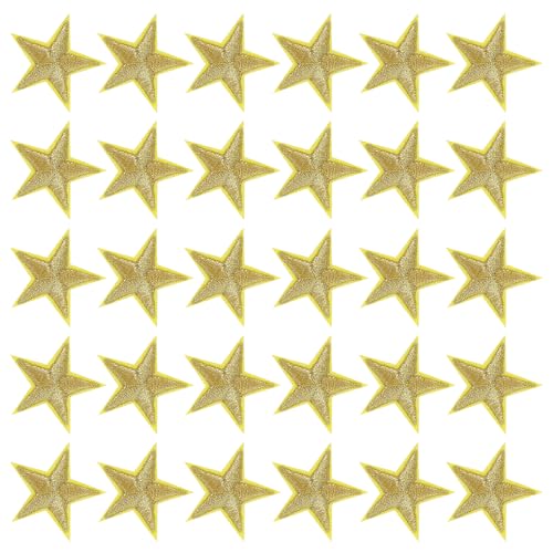 JIEYAO 30 Stück Goldene Sterne Aufnäher zum Aufbügeln,3 cm Stern Patches Zum Aufbügeln Bestickte Applikationen zum Aufnähen Bügelflicken Patches für Kleidung Jacken Hüte Rucksäcke Jeans von JIEYAO