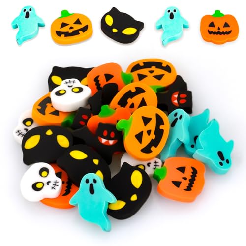 JIEYAO Halloween Mini Radiergummis für Kinder, 24 Stück süße kleine Halloween Radiergummis in Großpackung lustiger Kürbisgeist Fledermaus Partygeschenke Geschenktütenfüller für Schuldekoration JIEYAO Halloween Mini Radiergummis für Kinder, 24 Stück süße kleine Halloween Radiergummis in Großpackung lustiger Kürbisgeist Fledermaus Partygeschenke Geschenktütenfüller für Schuldekoration von JIEYAO