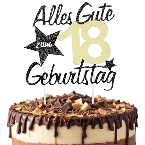 JIEYAO Torten Deko 18 Geburtstag,Glitzer Tortendeko Geburtstag Alles Gute 18 Cake Topper 60th Birthday Kuchendeko 18 Geburstagstorte Deko Gold Schwarz Frauen Männer(18) von JIEYAO