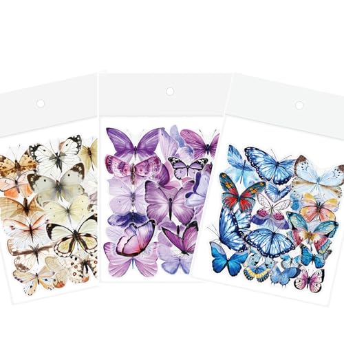 JIEYUCHU 120 Stück Schmetterling Aufkleber, PET Holografische Aufkleber, Selbstklebende Schmetterling Aufkleber Dekoration für Sammelalben, Fotoalben, Bastelarbeiten von JIEYUCHU