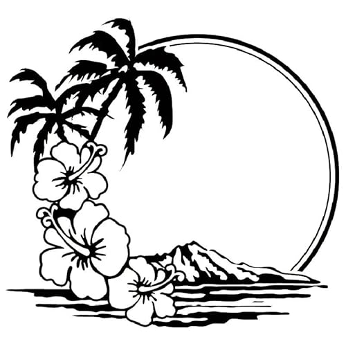 JIFENLI Kreative Aloha Blumeninsel Sonnenuntergang Hibiskus Palme Auto Aufkleber Vinyl Aufkleber Für Fenster Wanddekoration, 25Cm von JIFENLI