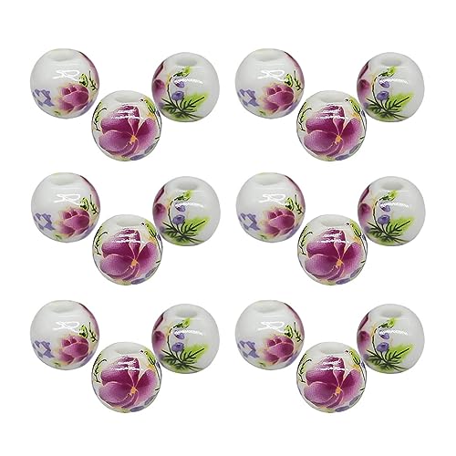 100 Stück 10 mm Keramikperlen Armband Porzellanperlen DIY Handwerk Spacer Perlen Glatte runde Perlen Schmuckherstellung Perlen Lila Pfingstrose von JIHUOO