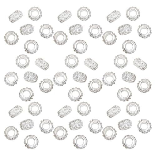 100 Stück europäische Strass-Abstandshalter-Perlen mit großem Loch, Kristallperlen, glitzernde Diamant-Haarperlen, Stiftperlen, Schmuckherstellung, Bastelanhänger für Armband, Ohrringe, Weiß, 100 von JIHUOO