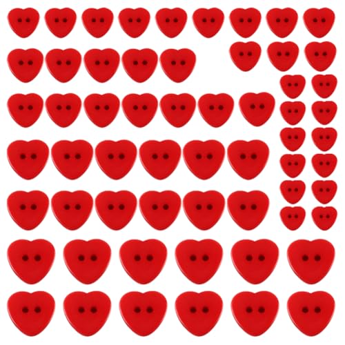 100 Stück rote Herz-Knöpfe in Herzform, verschiedene Herz-Knöpfe, Valentinstag, Bastelknöpfe, 2 Löcher, niedliche Knöpfe, Kunstharz, Nähknöpfe, gemischte Größe, Kunststoffknöpfe für DIY, Handarbeit, von JIHUOO