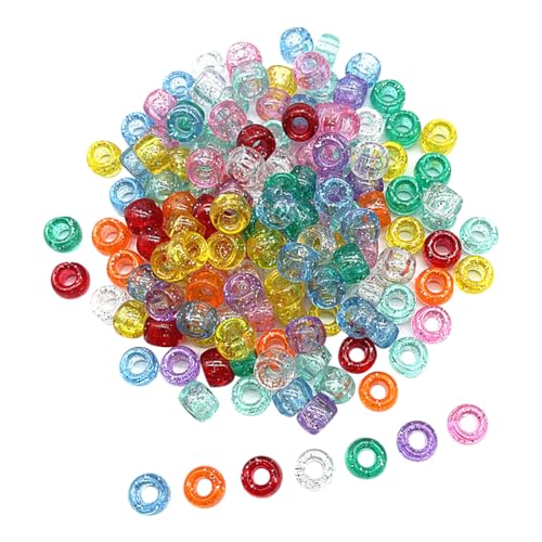 JIHUOO 1000 Stück 6 x 9 mm transparente Glitzer-Pony-Perlen, funkelnde Kunststoffperlen, Bastelperlen, großes Loch, Haarperlen, Freundschaftsarmband, Abstandshalter, mehrfarbig JIHUOO 1000 Stück 6 x 9 mm transparente Glitzer-Pony-Perlen, funkelnde Kunststoffperlen, Bastelperlen, großes Loch, Haarperlen, Freundschaftsarmband, Abstandshalter, mehrfarbig von JIHUOO