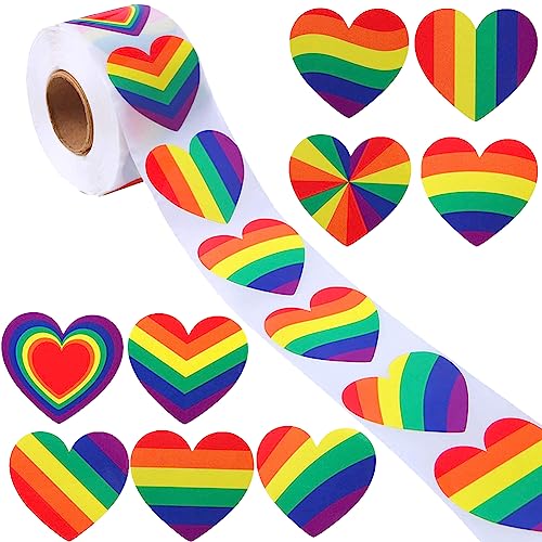 1000 Stück Gay Pride Aufkleber Regenbogen Herz Aufkleber Label Valentinstag Hochzeit Aufkleber für Pride Paraden Festival Party Dekoration 3,8 cm von JIHUOO