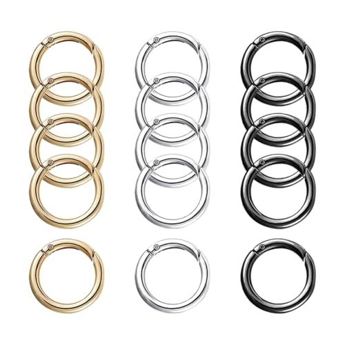 JIHUOO 15 Stück 25 mm Metallfeder-O-Ringe, kleine runde Karabiner-Clips, Schlüsselanhänger, Schlüsselanhänger, Schnallen, Umhängetasche, Kettenringe, Federclip, Schlüsselanhänger, Karabinerhaken von JIHUOO
