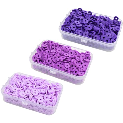 JIHUOO 1500 Stück 6 mm Polymer-Ton-Perlen, flach, rund, Armband, Abstandshalter, Heishi-Perlen, Vinyl-Scheibe, Perlen, Schmuckherstellung, Perlen für Ohrringe, Halsketten, Violett JIHUOO 1500 Stück 6 mm Polymer-Ton-Perlen, flach, rund, Armband, Abstandshalter, Heishi-Perlen, Vinyl-Scheibe, Perlen, Schmuckherstellung, Perlen für Ohrringe, Halsketten, Violett von JIHUOO