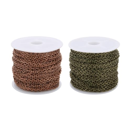 2 Rollen 2 mm x 9,1 m flache Metallkabelkette Kreuz Schmuckherstellung Ketten DIY Halskette Armband Gliederketten Choker Verlängerungsketten gedrehte Panzerkette Schmuckzubehör Antik Bronze Rot Kupfer von JIHUOO