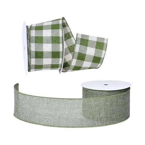 2 Rollen 63 mm x 9 m Farmhouse Sackleinen Drahtrand Büffel Plaid Handwerk Bänder Kariert Schleife Herstellung Band Stoff Thanksgiving Decor Bänder Gingham Geschenkverpackung Band für Weihnachten Grün 2 Rollen 63 mm x 9 m Farmhouse Sackleinen Drahtrand Büffel Plaid Handwerk Bänder Kariert Schleife Herstellung Band Stoff Thanksgiving Decor Bänder Gingham Geschenkverpackung Band für Weihnachten Grün von JIHUOO