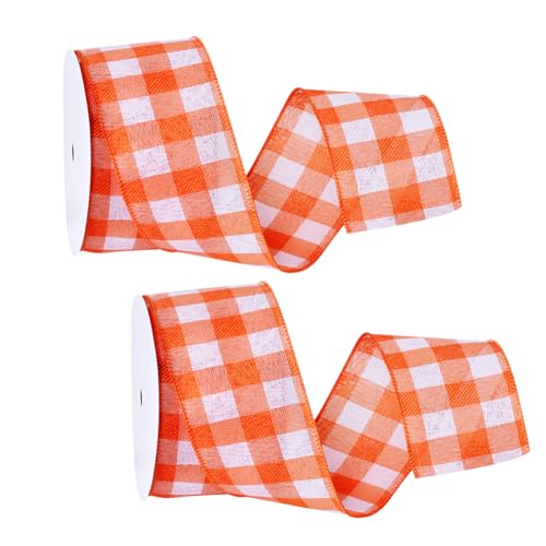 2 Rollen 63mm x 9m Büffel Plaid Sackleinen Drahtband Kariertes Juteband Kariertes Bastelband Gingham Stoffband Thanksgiving Dekor Bänder Geschenkverpackungsband für Weihnachtsdekorationen Orange 2 Rollen 63mm x 9m Büffel Plaid Sackleinen Drahtband Kariertes Juteband Kariertes Bastelband Gingham Stoffband Thanksgiving Dekor Bänder Geschenkverpackungsband für Weihnachtsdekorationen Orange von JIHUOO