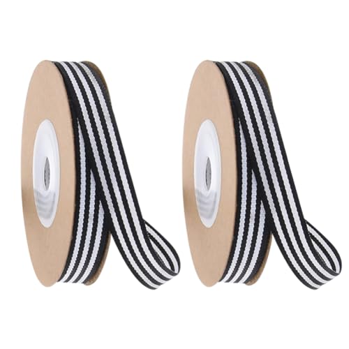 JIHUOO 2 Rollen Ripsband gestreiftes Band für Geschenkverpackungen, Weihnachten, Halloween, Hochzeit, Babyparty, Partydekorationen, Schwarz-Weiß, 1 cm breit, 9,1 m pro Rolle von JIHUOO