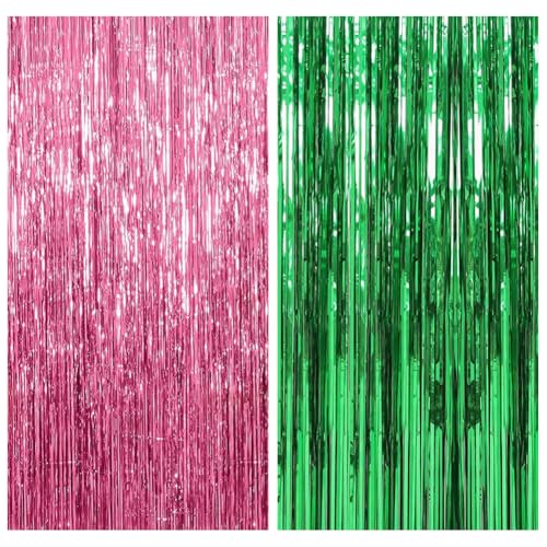 2 Stück grüne und rosa Glitzer-Luftschlangen, Metallic-Lametta-Folie, Fransenvorhänge, schillernd, Geburtstagsparty, Luftschlangen, Hintergrund, hängende Tür, Luftschlangen, Babyparty, Quaste, Vorhang 2 Stück grüne und rosa Glitzer-Luftschlangen, Metallic-Lametta-Folie, Fransenvorhänge, schillernd, Geburtstagsparty, Luftschlangen, Hintergrund, hängende Tür, Luftschlangen, Babyparty, Quaste, Vorhang von JIHUOO