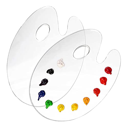 2 transparente Acrylfarbpaletten aus Kunststoff, Mischtabletts für Ölgemälde, große Malpaletten, Aquarellmalerei-Tabletts mit Daumenlöchern 2 transparente Acrylfarbpaletten aus Kunststoff, Mischtabletts für Ölgemälde, große Malpaletten, Aquarellmalerei-Tabletts mit Daumenlöchern von JIHUOO