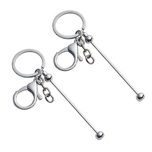 2 x Perlen-Schlüsselanhänger, Rohlinge, Metallperlen, Schlüsselanhänger, Karabinerverschluss, Schlüsselanhänger für Bastelarbeiten, Schmuckherstellung, Silber von JIHUOO