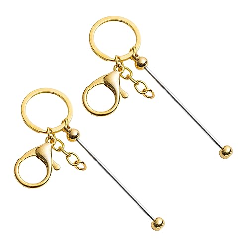 2 x Perlen-Schlüsselanhänger, Rohlinge, Metallperlen, Schlüsselanhänger, Karabinerverschluss, Schlüsselanhänger für Bastelarbeiten, Schmuckherstellung, goldfarben von JIHUOO