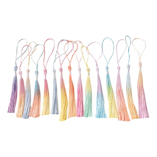 JIHUOO 20 Stück 12,7 cm Farbverlauf, Lesezeichen-Quasten, lange, seidige Quasten, weiche Bastelquasten, Schlüsselanhänger, Schmuckherstellung, bunte Quasten, Anhänger mit Kordelschlaufen JIHUOO 20 Stück 12,7 cm Farbverlauf, Lesezeichen-Quasten, lange, seidige Quasten, weiche Bastelquasten, Schlüsselanhänger, Schmuckherstellung, bunte Quasten, Anhänger mit Kordelschlaufen von JIHUOO