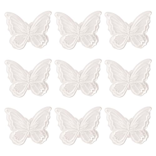 20 Stück Organza-Spitzen-Schmetterlinge, Chiffon-Stoff, Schmetterlinge, kleine bestickte Schmetterlings-Patches, dekorative Schmetterlings-Applikationen, Verzierungen, Weiß von JIHUOO