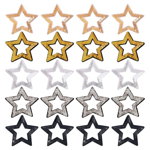 20 Stück Pailletten-Aufnäher zum Aufbügeln, glitzernde Sterne, zum Aufnähen, glänzende dekorative Aufnäher, Applikationen, glitzernder Hut, Dekoration, Patch, Stoffverzierungen für Kleidung, Jeans 20 Stück Pailletten-Aufnäher zum Aufbügeln, glitzernde Sterne, zum Aufnähen, glänzende dekorative Aufnäher, Applikationen, glitzernder Hut, Dekoration, Patch, Stoffverzierungen für Kleidung, Jeans von JIHUOO