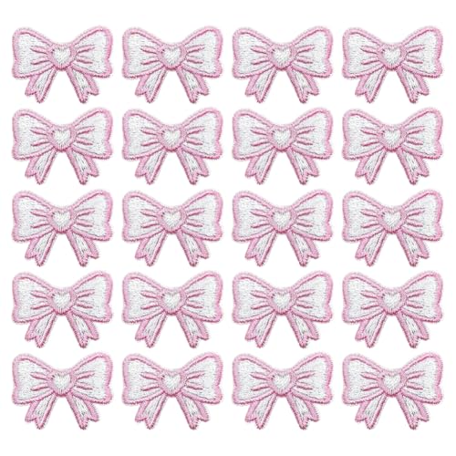 20 Stück rosa Schleifen-Applikationen, kleine selbstklebende Schleifen-Flicken, zum Aufkleben, bestickte Flicken zum Aufnähen, dekorative Flicken für Hüte, Taschen, Jacken von JIHUOO