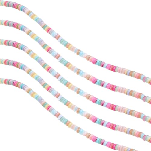 200 Stück 4 mm gemischte Muschelperlen, flache runde Perlen, Münzscheiben, unregelmäßig geformte Perlen, lose Abstandshalter, Halbedelsteinperlen für Schmuckherstellung, helle Farbe von JIHUOO