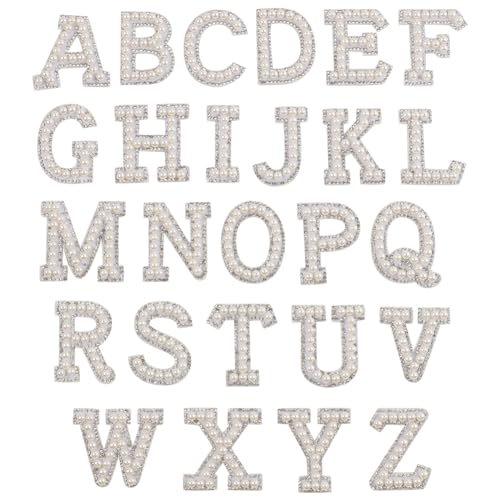 26 Stück Perlen Strass Buchstaben Patches zum Aufbügeln Alphabet A bis Z Patches Stick on Pearl Letter Patches Stoff Dekorative Applikation Patches für Kleidung Hut Schuhe von JIHUOO
